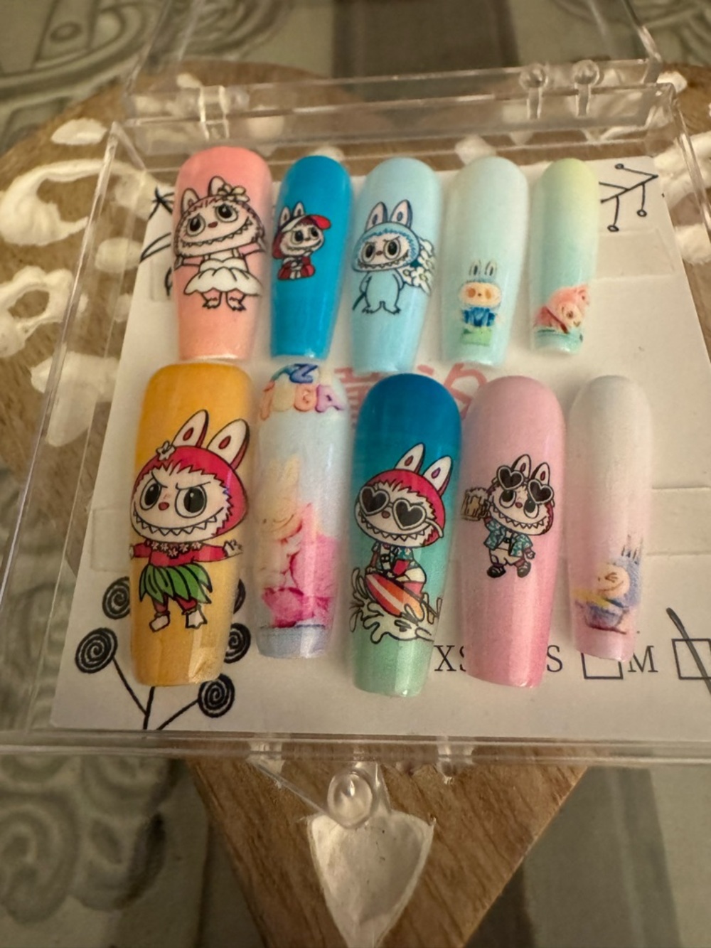 Bonitas Nails Nail Art Press-On Set - Pastel Multicolor Cute Character Design